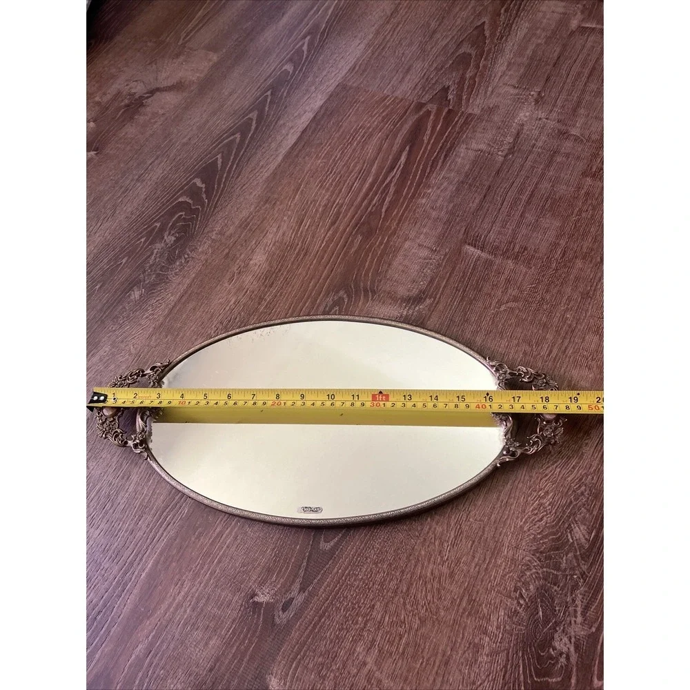 Vintage Cameo 24K Gold Plate Ormolu Rose Vanity Mirror Tray Bedroom Decor